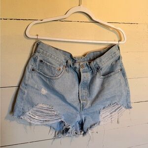 Levi's Light Blue Distressed Jean Shorts